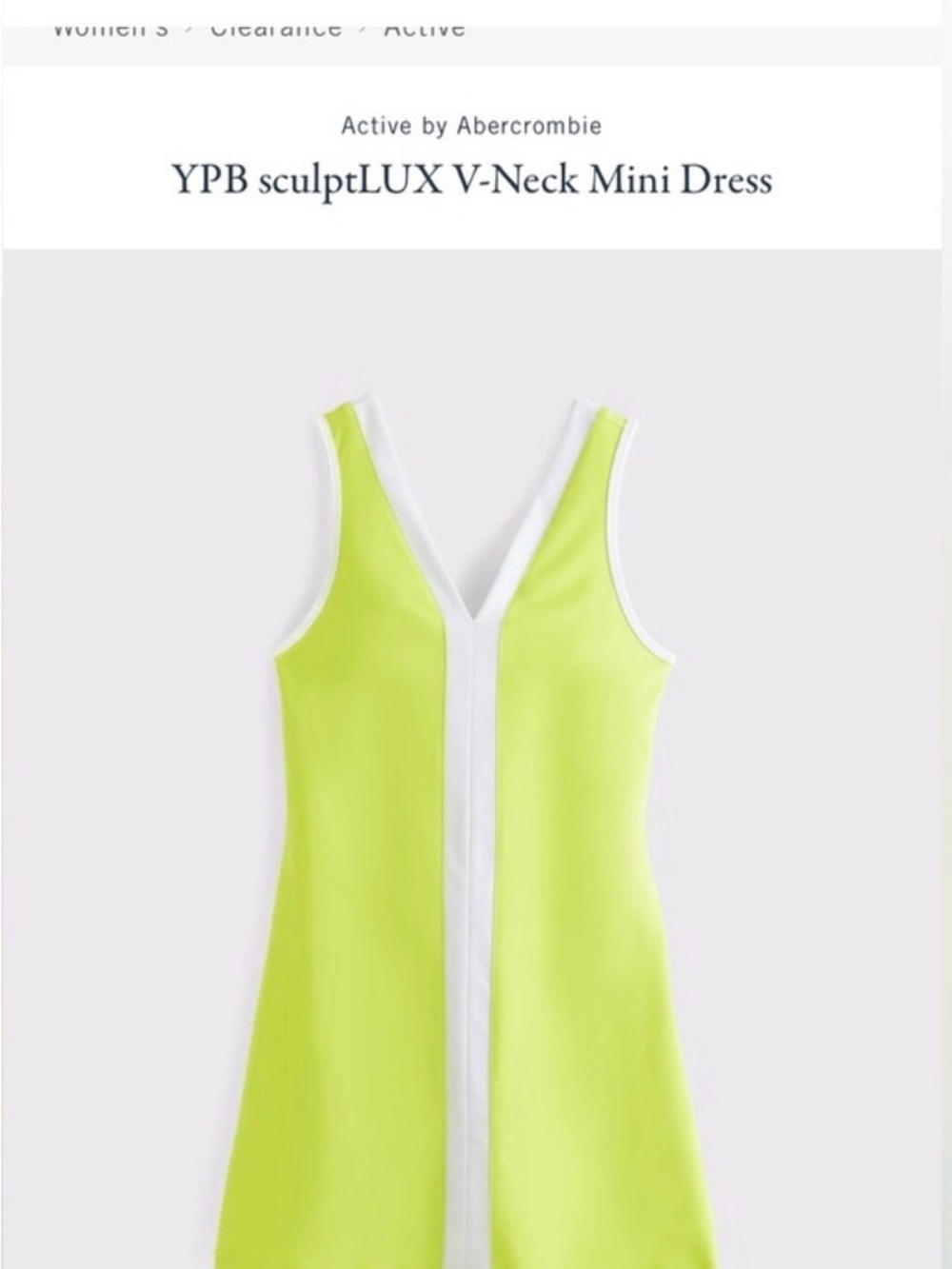 Active by Abercrombie Neon Lime V-Neck Mini Dress with White Trim